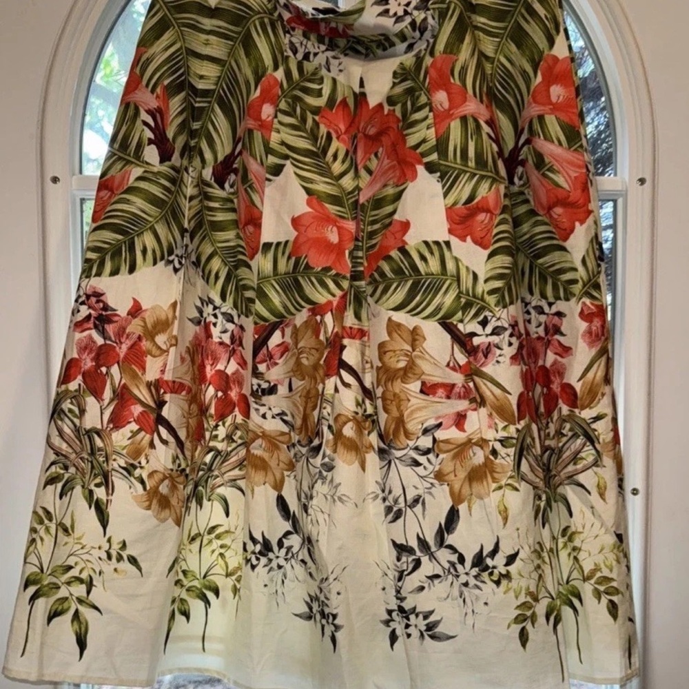 Talbots Women 12 Linen Blend ALine Skirt Hawaiian Floral Boho Wedding Stylish